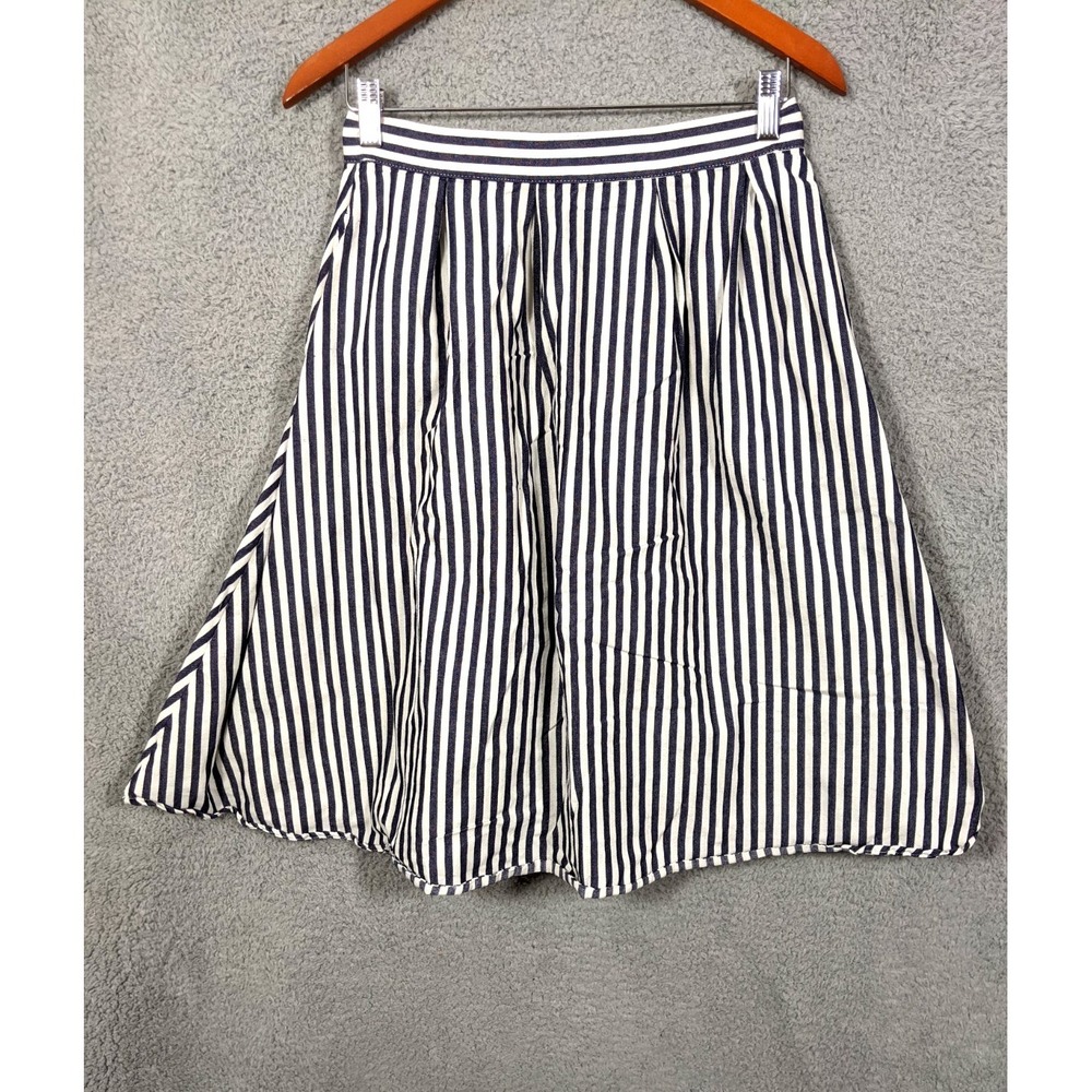Life in Progress A Line Skirt Women M Blue White Striped Zip Nautical Coastal